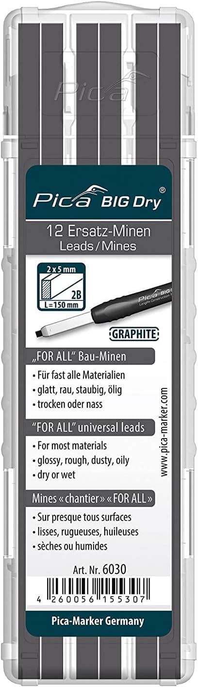 PICA-BIG Dry® 24 Ersatzminen 6030 Zimmermannsbleistift FOR-ALL-Bau-Minen Graphit