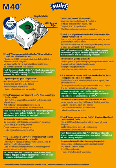 Swirl M 40/10 MicroPor Plus Staubsaugerbeutel für Siemens und Bosch Staubsauger | Anti-Allergen-Filt