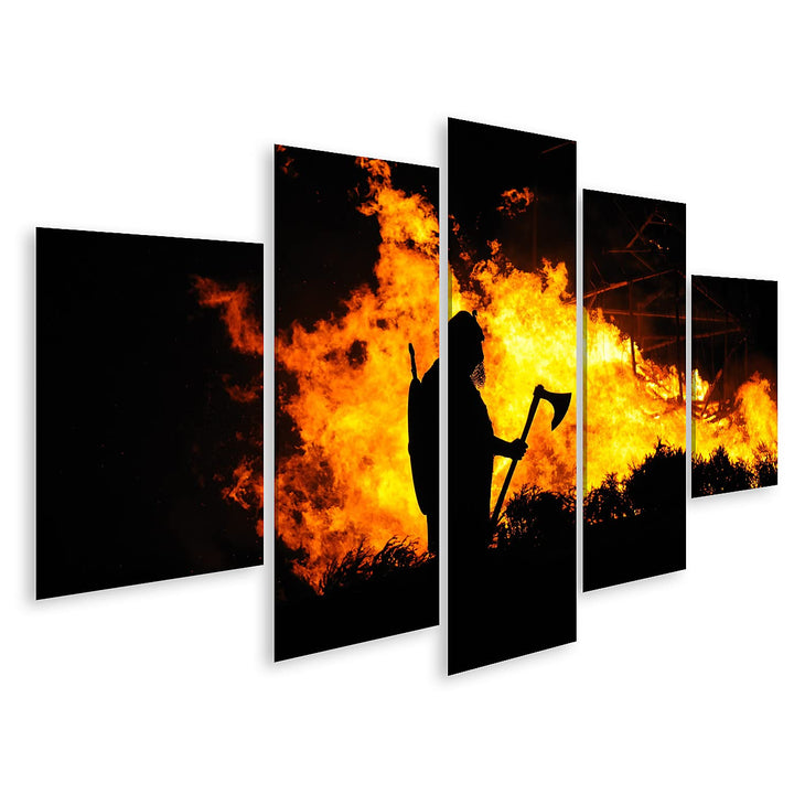 islandburner Bild auf Leinwand EIN Wikinger im Brennenden Gebäude Bilder Wandbilder Poster Leinwand