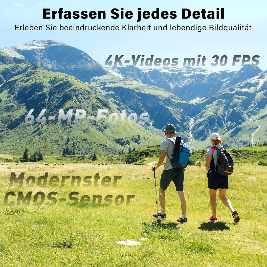 Action Kamera 4K, Vlog Kamera mit 1,72-Zoll-Sensor und 2-Achsen Stabilisierung, Touchscreen Digitalk