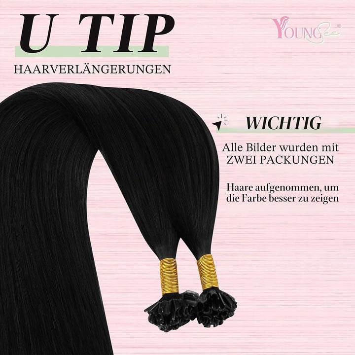 YoungSee 50g Extensions Echthaar Bondings Schwarz 45cm Bonding Extensions Echthaar Schwarz Naturlich