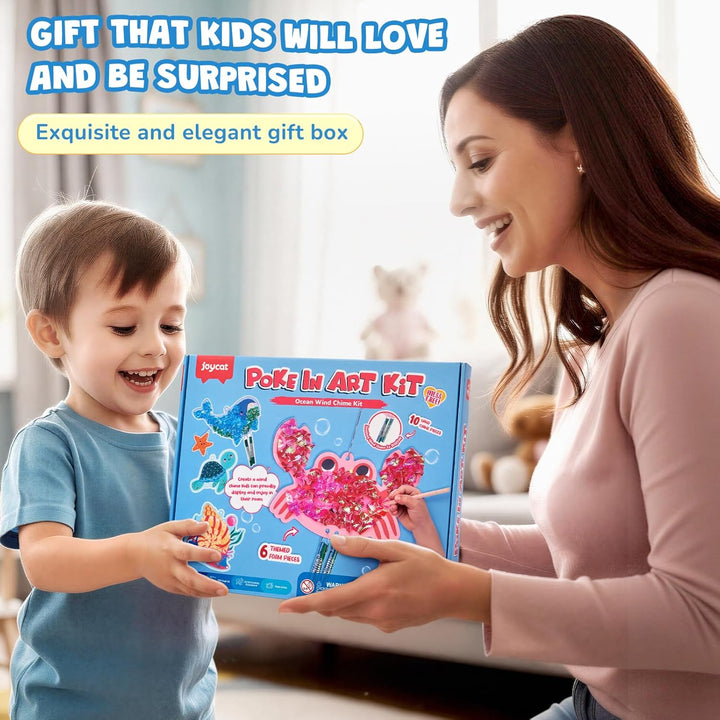 JoyCat Poke Art Basteln Kinder, Windspiel mit Meerestieren, 3D Bastelset mit klingenden Windspielele