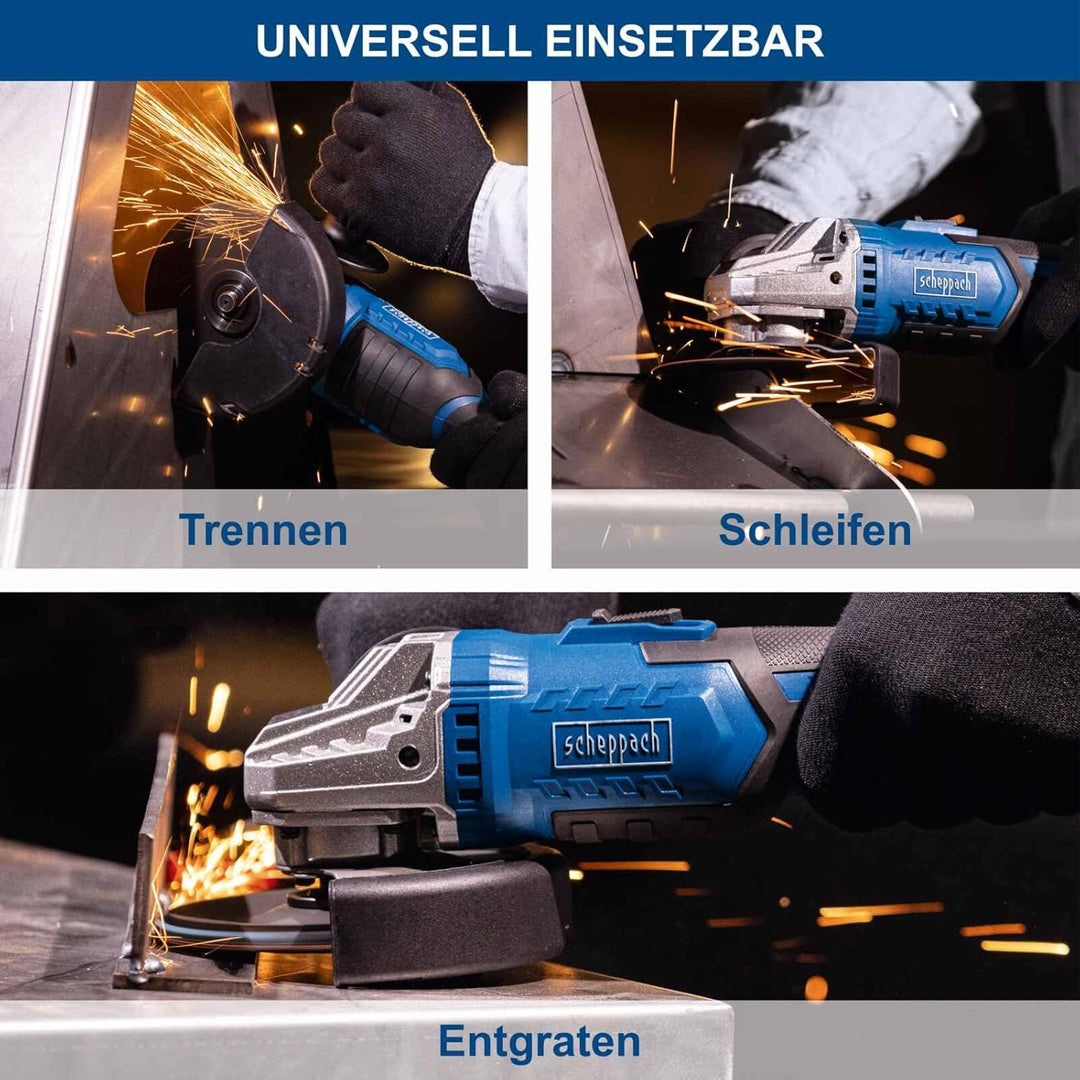 Scheppach Akku Winkelschleifer C-ATB15/1-X mit Koffer & 15 Schleifscheiben | Scheiben-Ø 125 mm | Dre