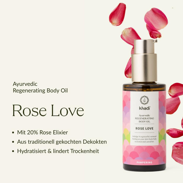 khadi ROSE LOVE Ayurvedisches Elixier Skin & Soul Oil, Luxuriöses Schönheitsöl, verwöhnend, regeneri
