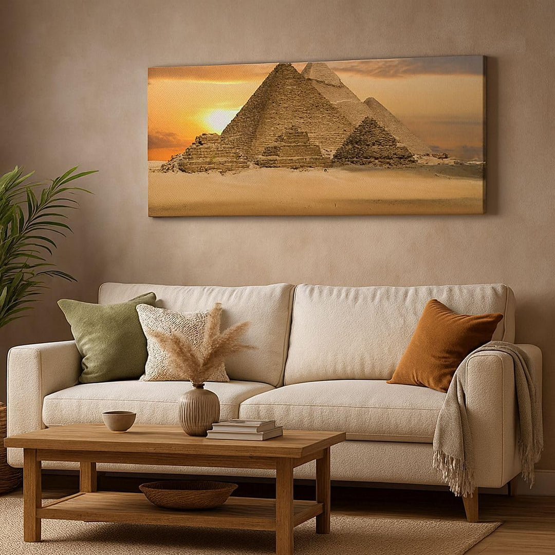 Wandbilder Dekoration Wohnzimmer Pyramide ägypten wüste Panorama Bilder auf Leinwand 120x50cm Leinwa