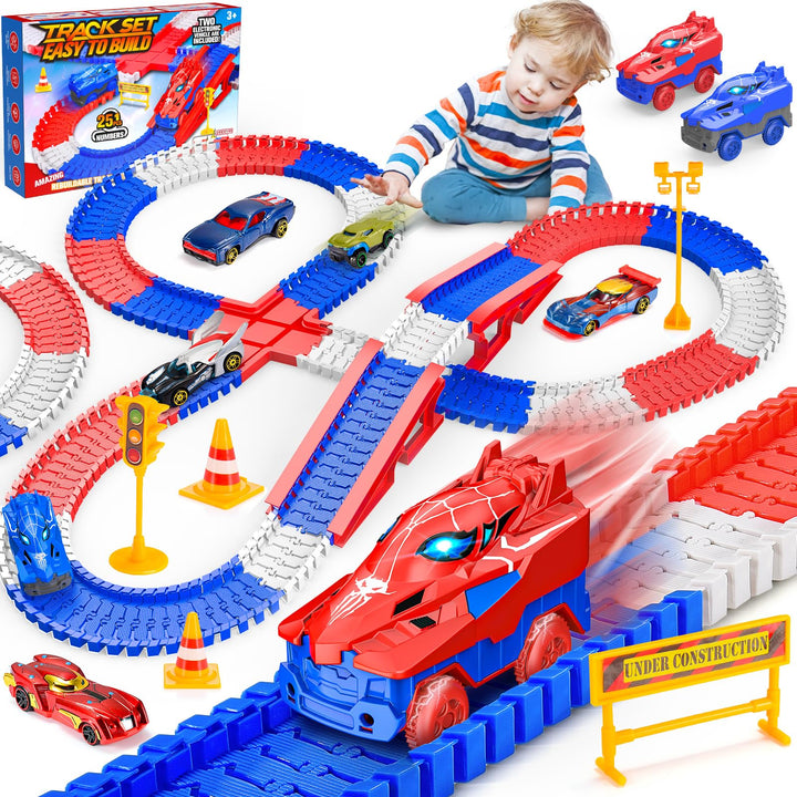 Toyokid Spielzeug ab 2 3 4 5 6 Jahre Junge, Spider Spielzeug Rennbahn Auto Kinderspielzeug ab 2 3 4
