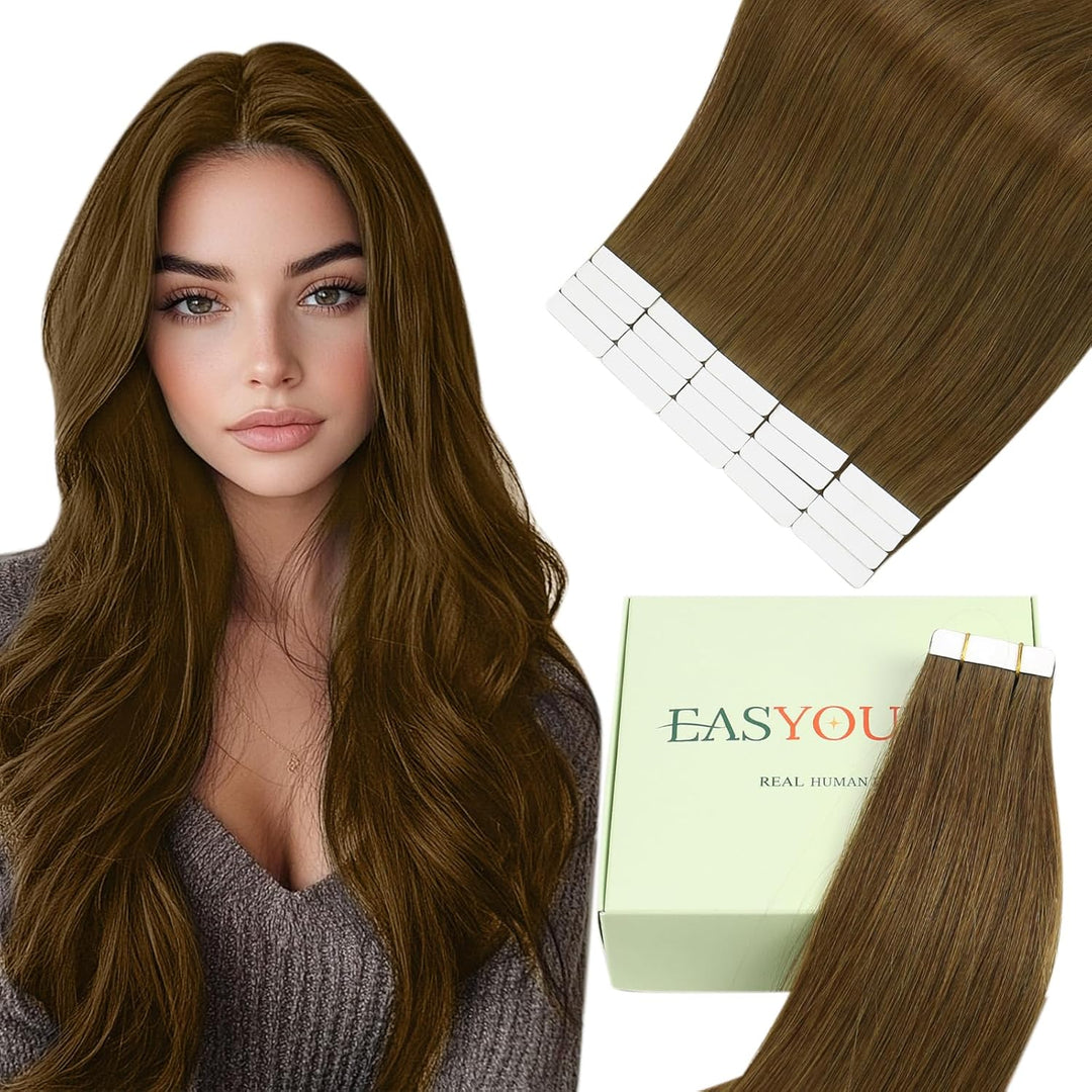 Easyouth Tape on Extension Echthaar Double Sides Tape on Echthaar Farbe Mittelbraun 18 Zoll 40g Seam