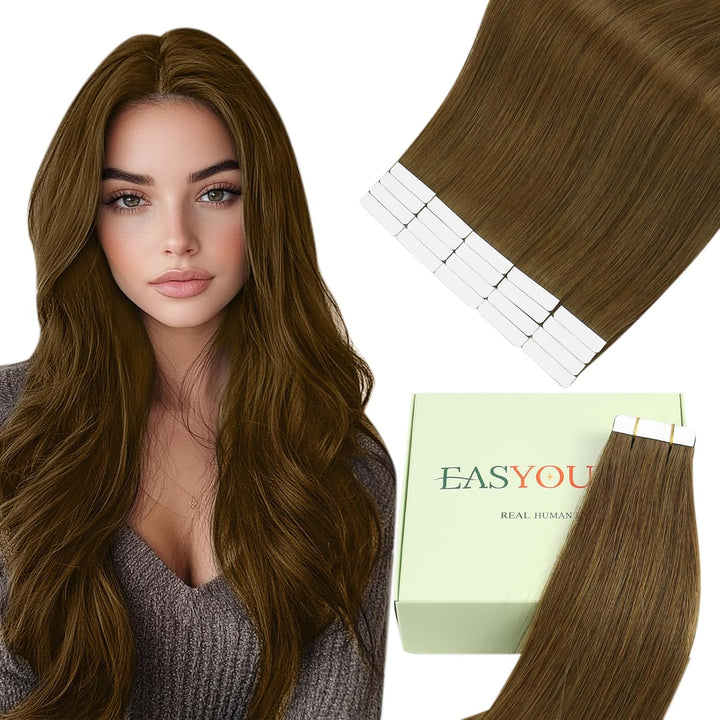 Easyouth Tape on Extension Echthaar Double Sides Tape on Echthaar Farbe Mittelbraun 18 Zoll 40g Seam