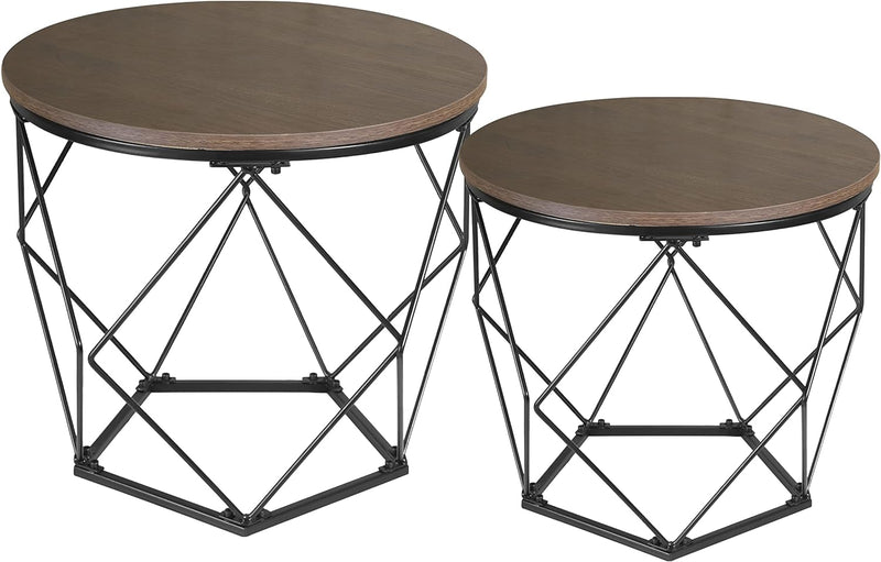 Ribelli 2er Set Beistelltisch, Wohnzimmertisch mit Korbfunktion, Couchtisch Rund, Korbtisch mit Abne