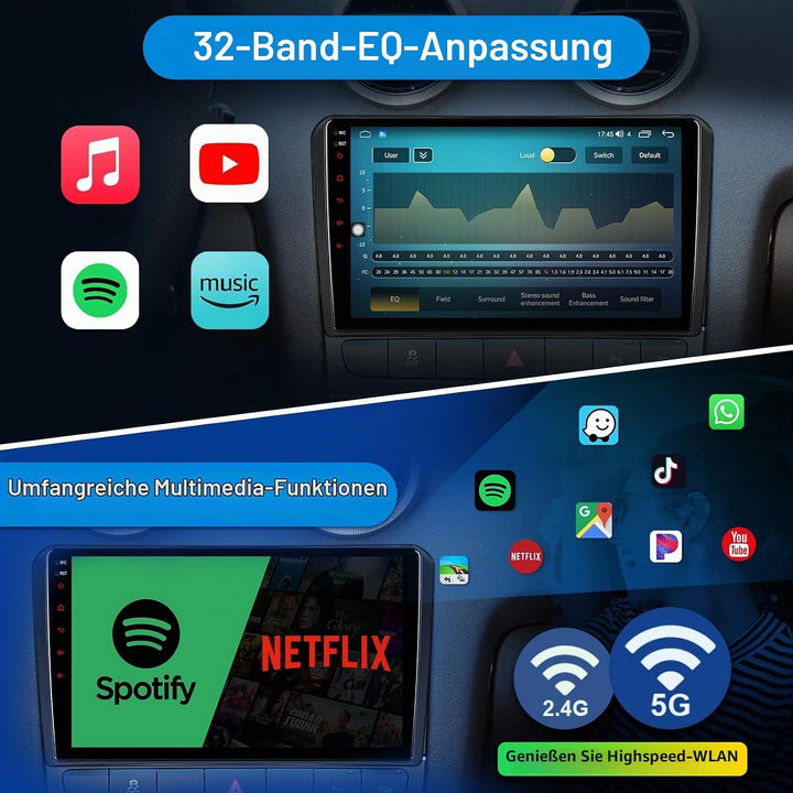 Android Autoradio mit Navi Bildschirm Wireless Carplay Android Auto für Audi A3 S3 RS3 2003-2012, 9