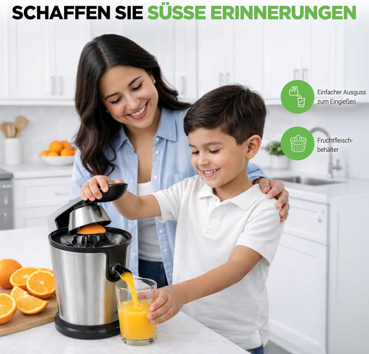 NutriChef Elektrische Zitruspresse, 160 W Orangenpresse aus Edelstahl mit Hebelarm – Leistungsstarke
