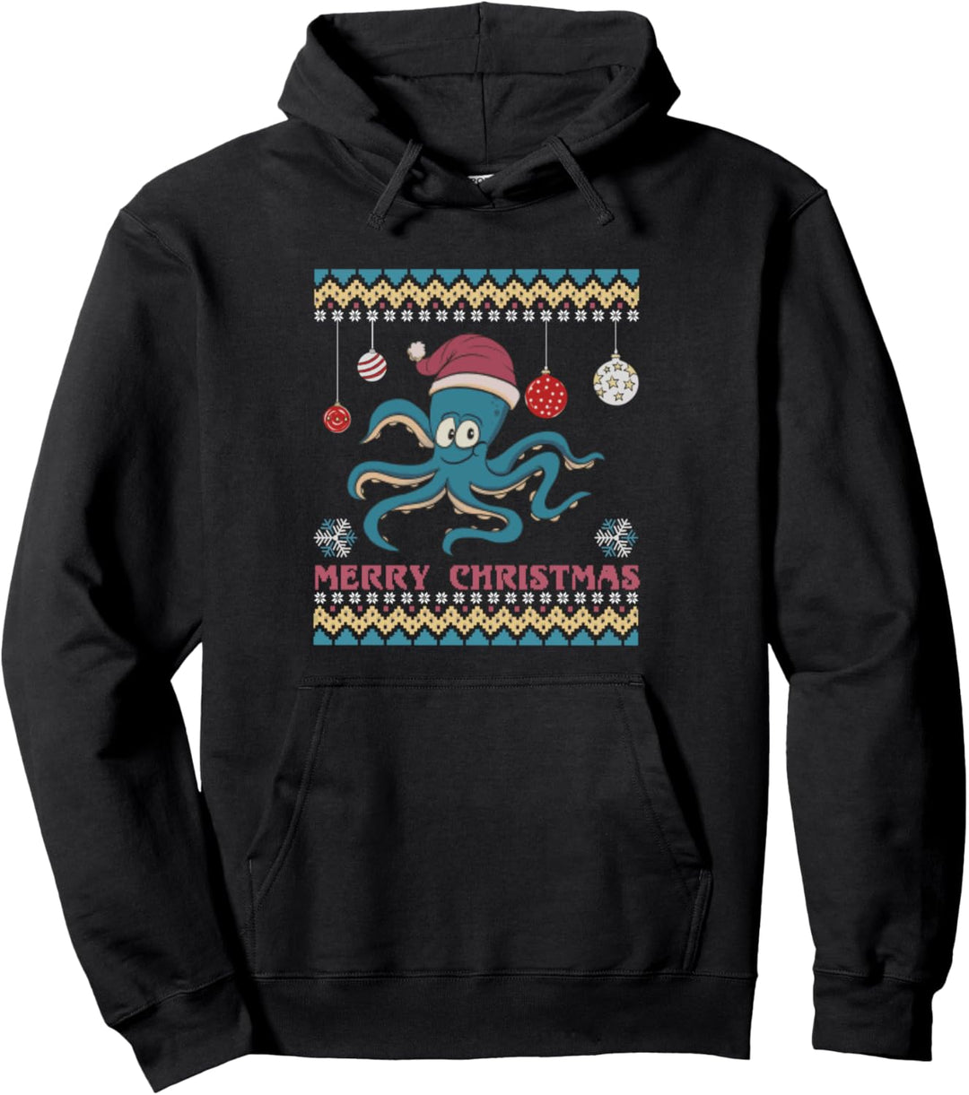 Lustiger Oktopus Retro Hässlicher Weihnachtspullover X-Mas Pullover Hoodie