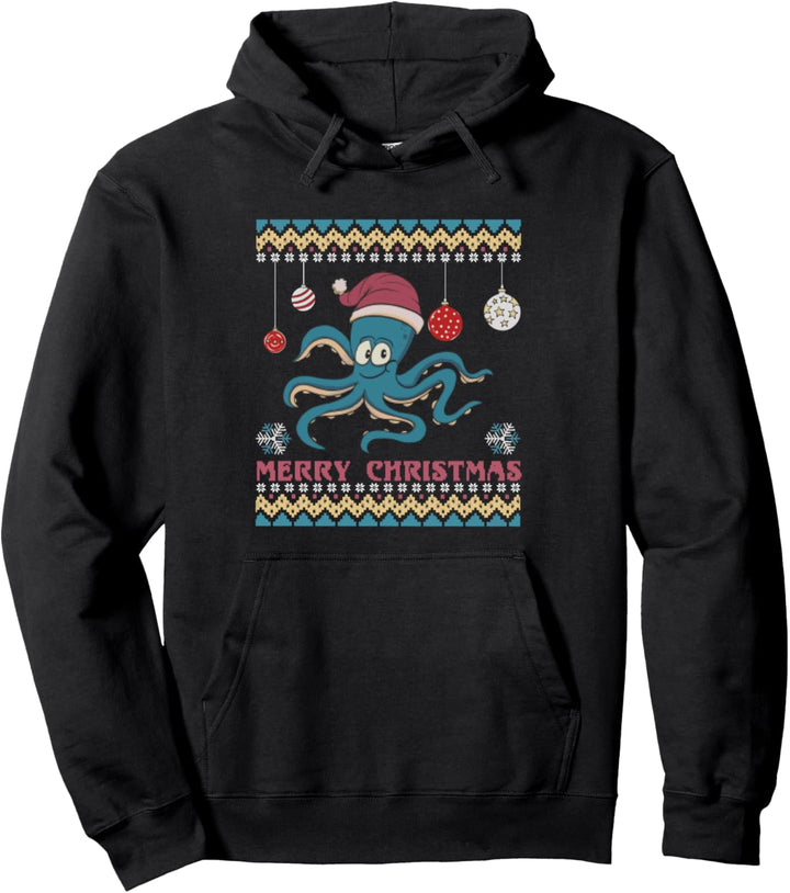 Lustiger Oktopus Retro Hässlicher Weihnachtspullover X-Mas Pullover Hoodie