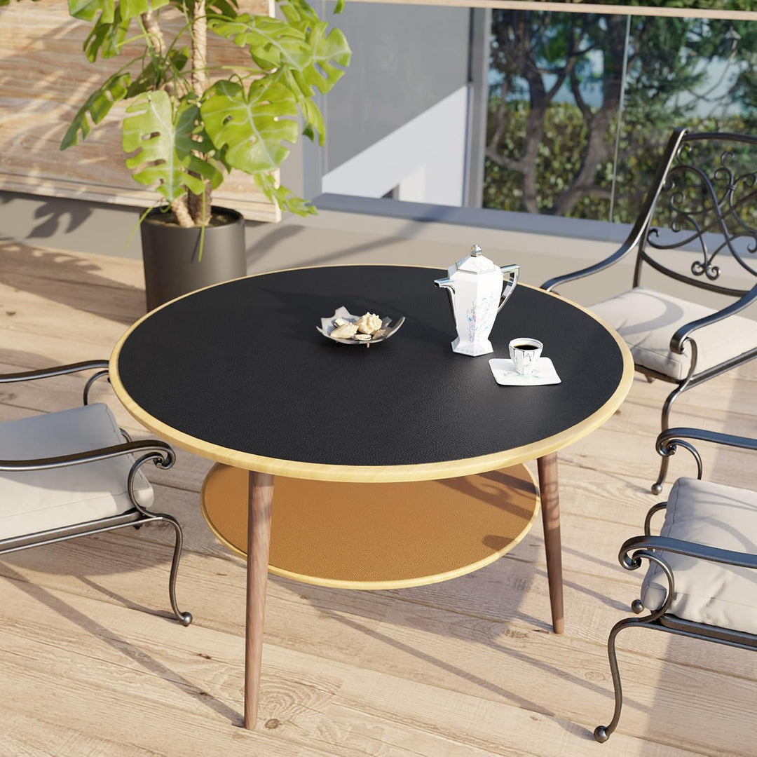 MAIDERN 106cm Runde Leder-Tischdecke mit integrierter Schnittlinie – Perfekt anpassbar für runde Tis