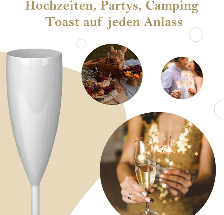 MyDrinkglass Sektgläser Plastik Givet | Weiss Champagner Gläser | 4 Stück | Kunststoff Gläser | Camp