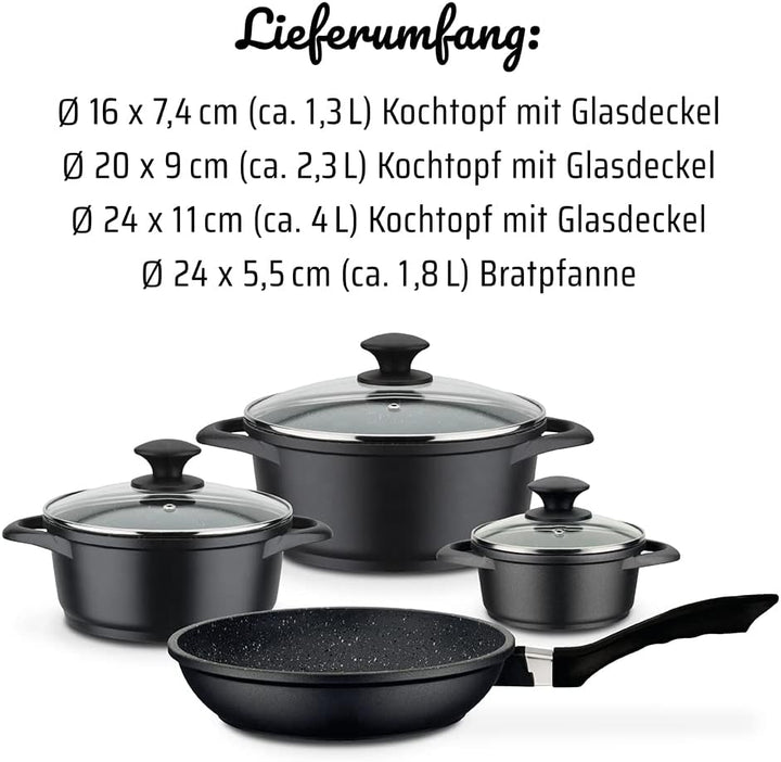 GSW Kochtopf- und Pfannenset Gourmet Granit – hochwertiges Set bestehend aus Töpfen und Pfanne, inkl