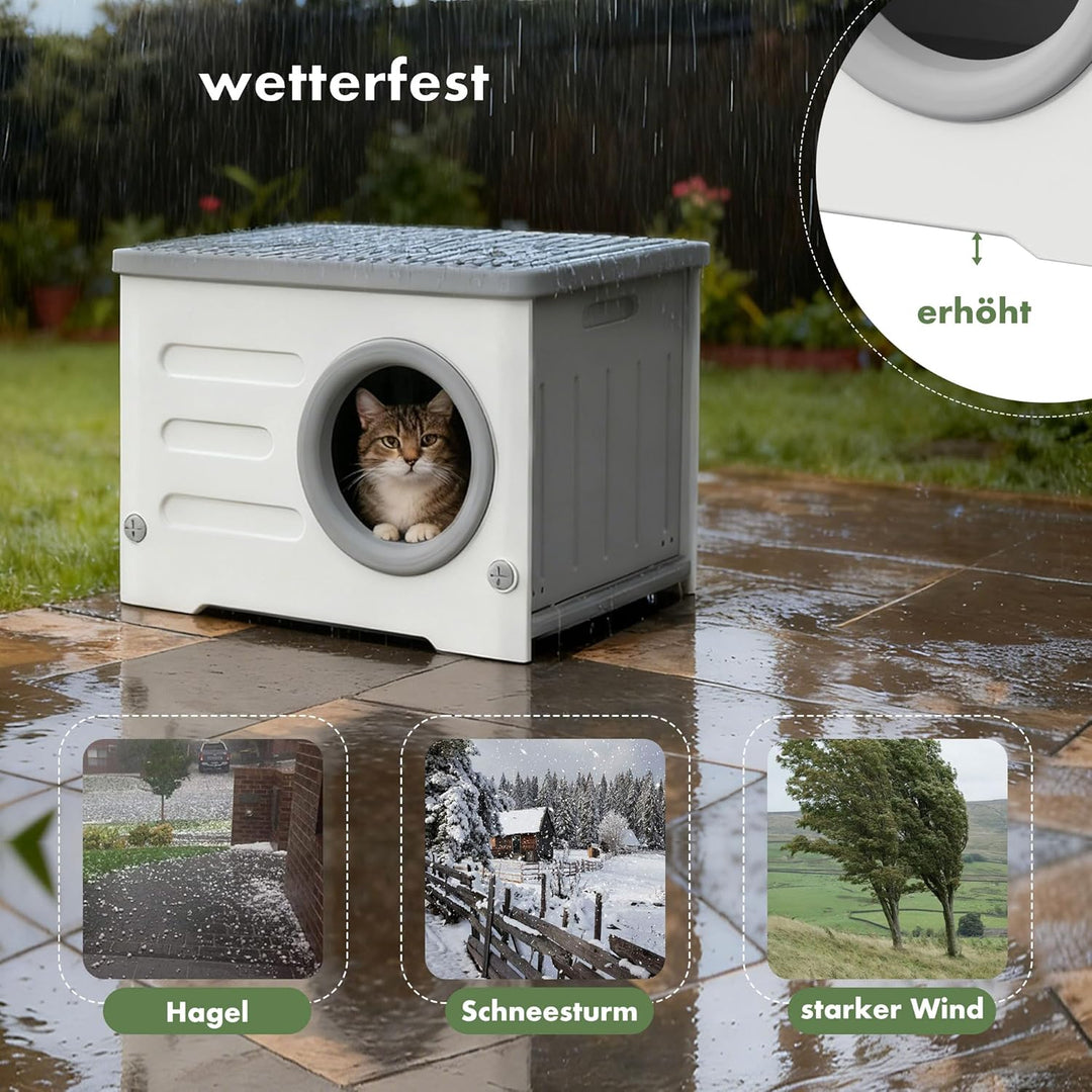 Katzenhaus für den Aussenbereich, wetterfest, isoliert, robuster Kunststoff, Wildkatzenhaus, erhöhte