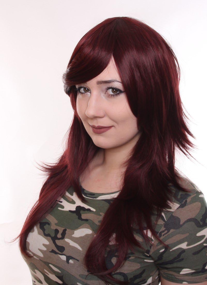 Prettyland C358 - lange Perücke Langhaar 60cm Stufenschnitt Hitzefest - Rot Dunkelrot C358 schwarz d