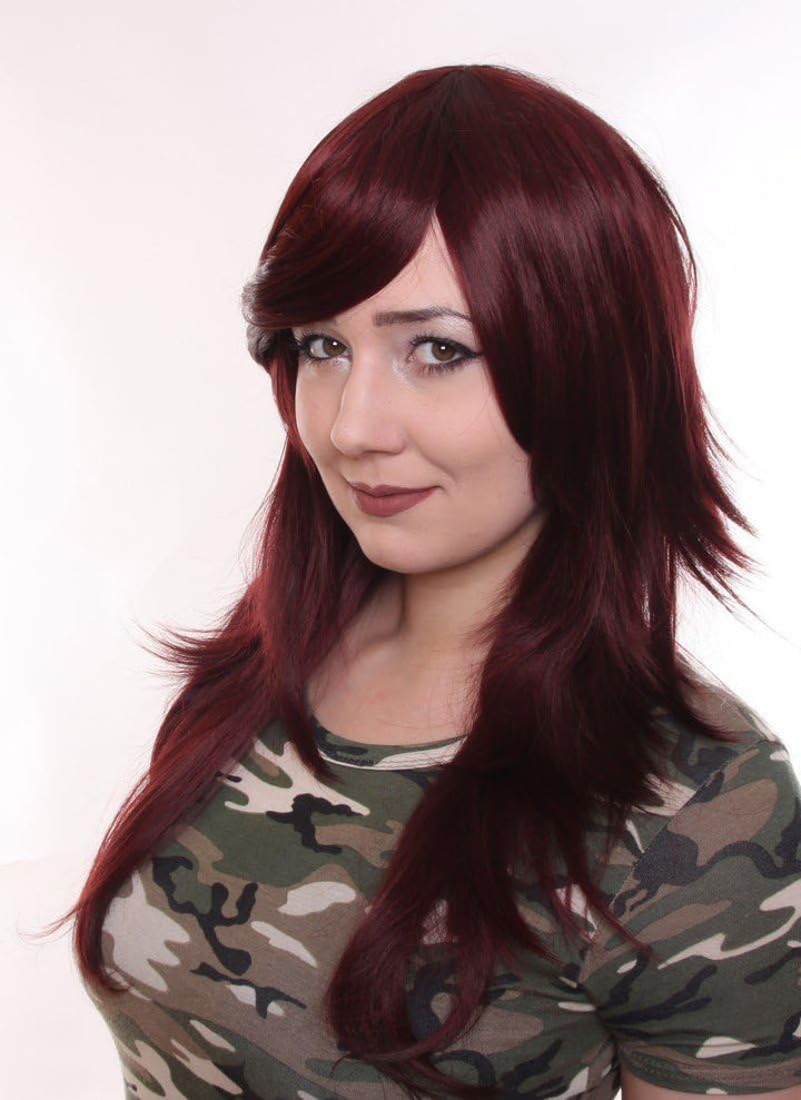 Prettyland C358 - lange Perücke Langhaar 60cm Stufenschnitt Hitzefest - Rot Dunkelrot C358 schwarz d