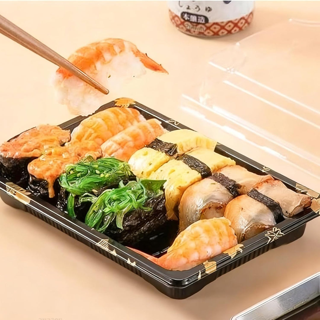 25 Stück Mehrweg Servierplatte mit Deckel Meal Prep Boxen Kunststoff Meal Prep Essensbox Schwarz San