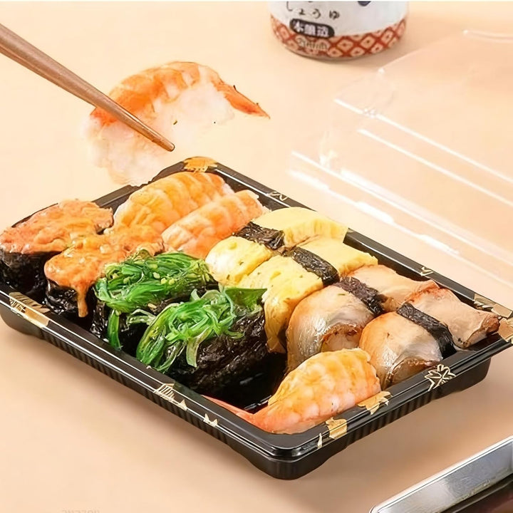 25 Stück Mehrweg Servierplatte mit Deckel Meal Prep Boxen Kunststoff Meal Prep Essensbox Schwarz San