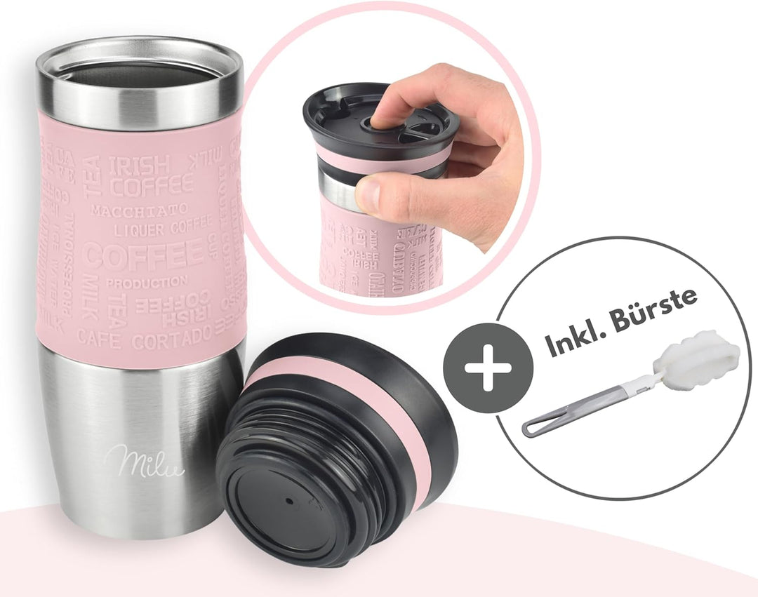 Milu Thermobecher 370ml 450ml Isolierbecher Kaffeebecher to go - 100% Auslaufsicher - Trinkbecher au