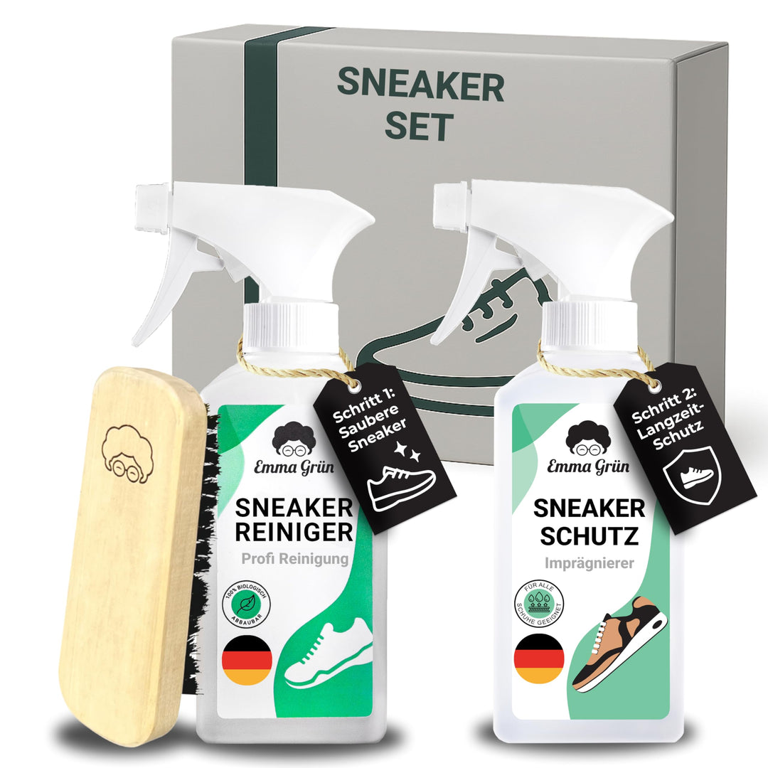 Emma Grün® Sneaker Cleaner Reinigungsset 250ml [Bürste + Imprägnierspray] - Nachhaltiges Komplettset