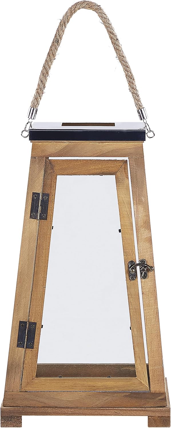 Holzlaterne Kiefernholz H: 39 cm Windlichtlaterne Sicherheitsglas braun Pulau