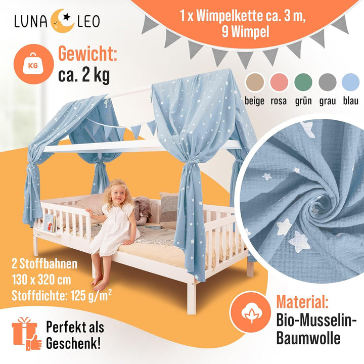 Luna &amp; Leo Hausbett Himmel 3-TLG - mit Sternendruck *TESTSIEGER 2025* [Bio Musselin Baumwolle] Handm