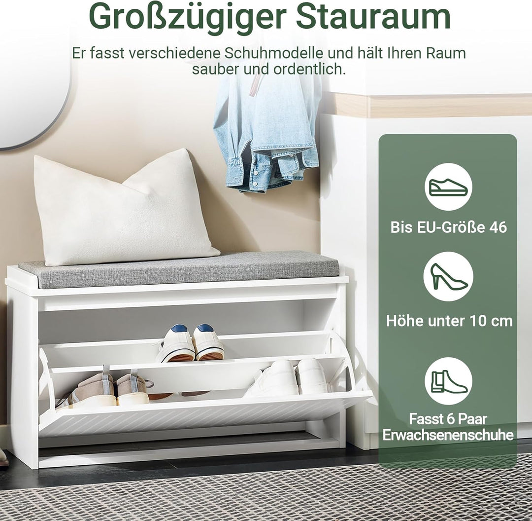 SoBuy Schuhschrank Schuhbank mit Sitzfläche, Schuhregal mit Stauraum, Klappe, Sitzkissen, bis 155 kg