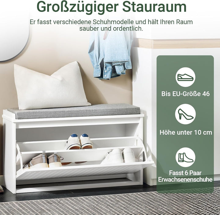 SoBuy Schuhschrank Schuhbank mit Sitzfläche, Schuhregal mit Stauraum, Klappe, Sitzkissen, bis 155 kg
