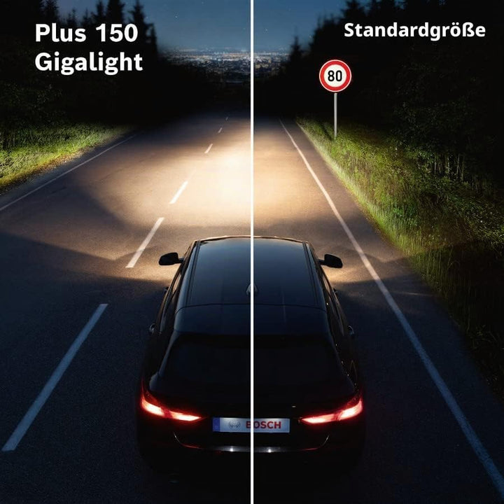 Bosch H11 Plus 150 Gigalight Halogen-Glühlampe für Auto-Scheinwerfer, 12 V 55 W, 150% mehr Licht - L