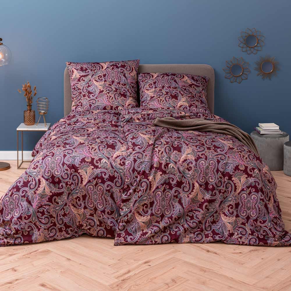 Estella Mako-Satin Bettwäsche Ornelio 7481, 155x220 cm + 80x80 cm, Fb. 955 Bordeaux