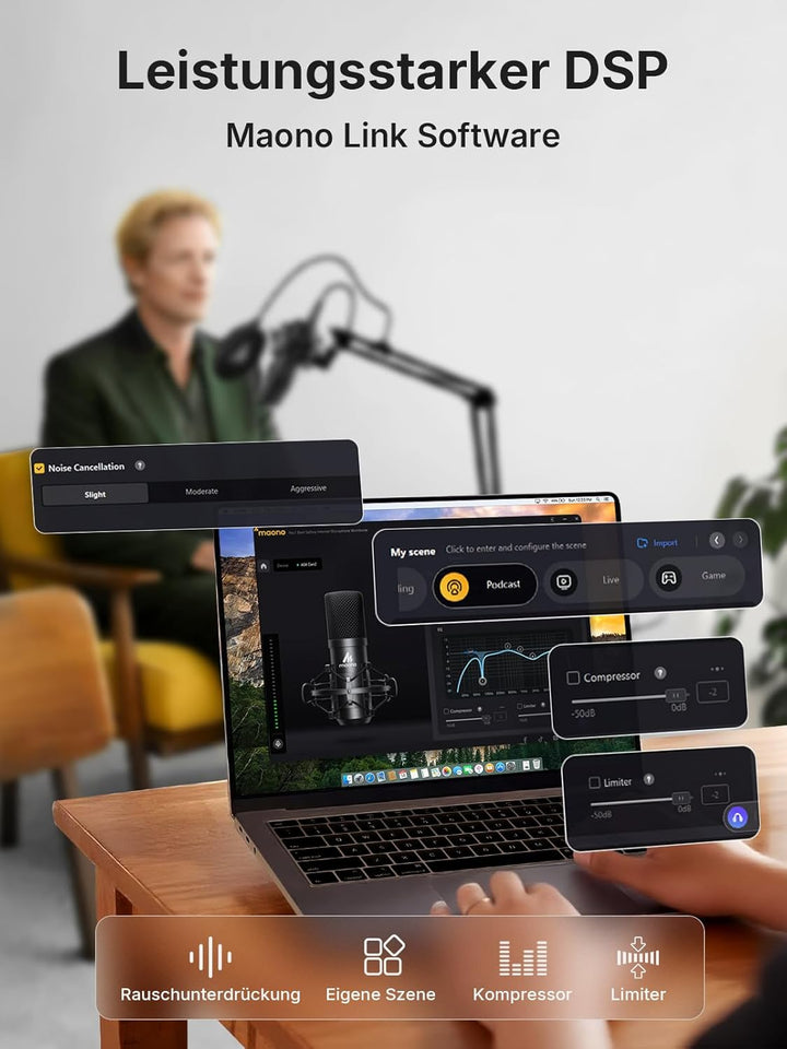 MAONO XLR/USB-Kondensatormikrofon: 192 kHz/24 Bit Plug & Play PC-Computer-Podcast Nieren-Metallmikro