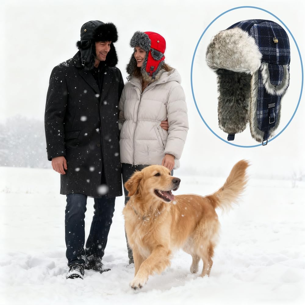 Alkaidstar Unisex Fliegermütze Rib Wolle Bomber Aviator Pilot Hat Faux Fellmütze Winter Russische Mü