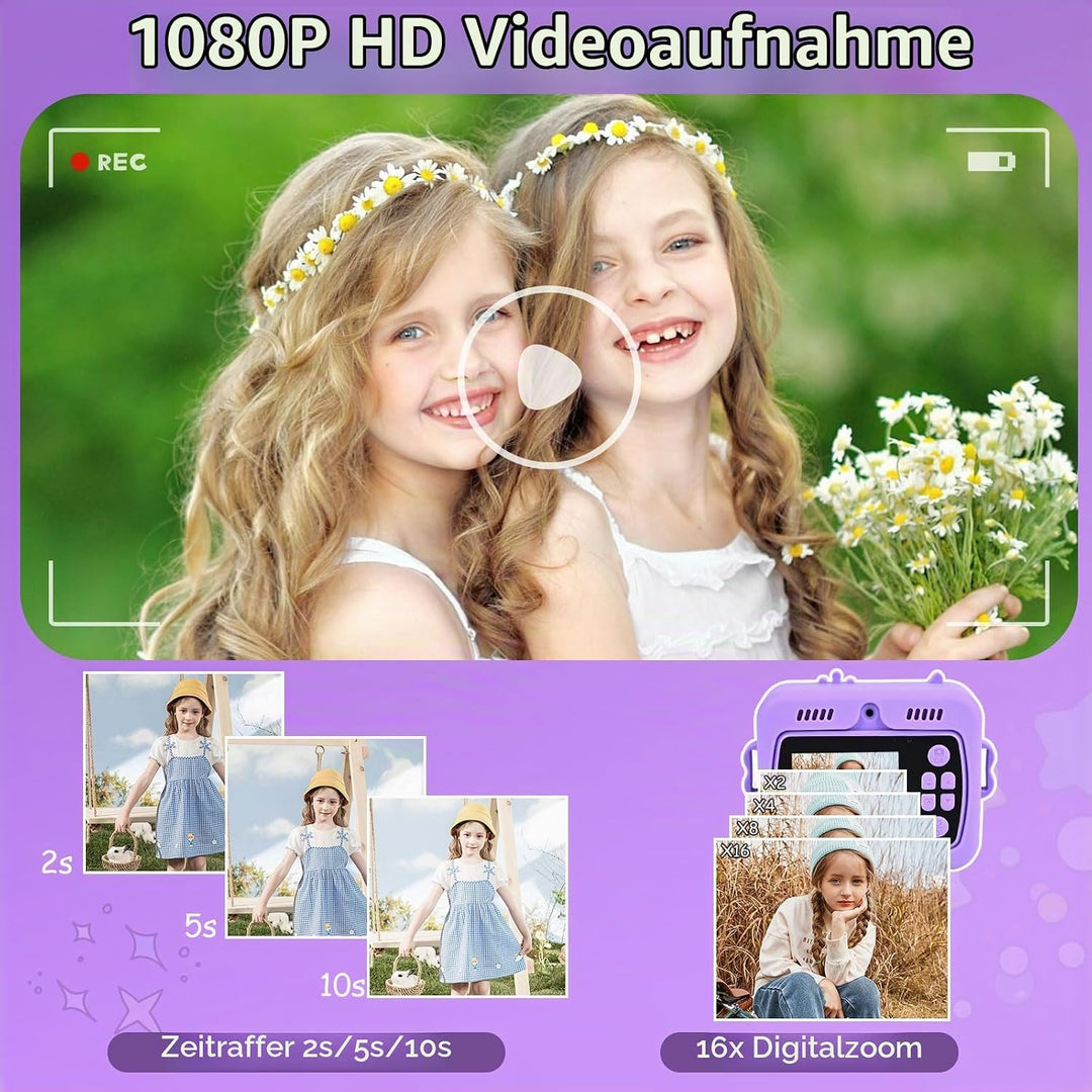 Kinderkamera Sofortbildkamera, 1080P HD Digitalkamera für Kinder mit 2,4 Zoll &amp; 32G Karte, Sofortbil