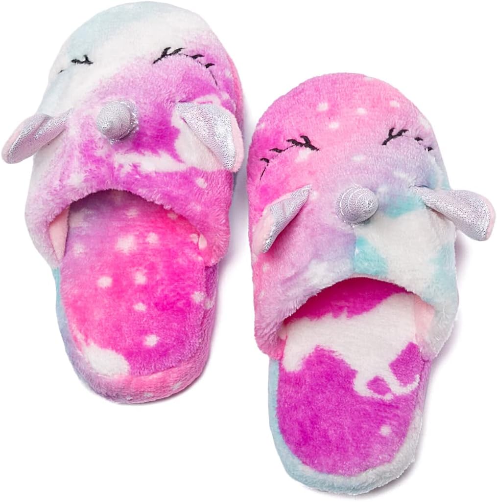 Piefry Weicher Einhorn-Bademantel mit Kapuze für Mädchen mit Einhorn-Pantoffeln, Augenbinde und Stir