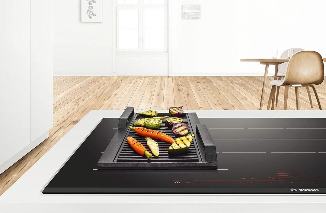 Bosch HEZ390522 Zubehör für Kochfelder, Grillplatte, ideal für das Braten von Steak und Gemüse wie a