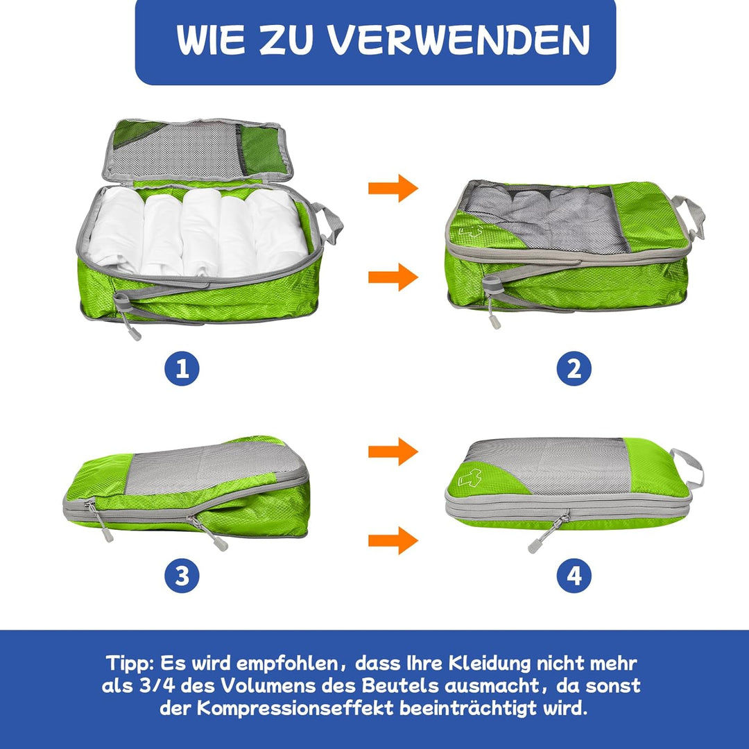 5-teilig Kompressions Packwürfel Set für Reisen, Compression Packing Cube zur Organisation Ihres Rei