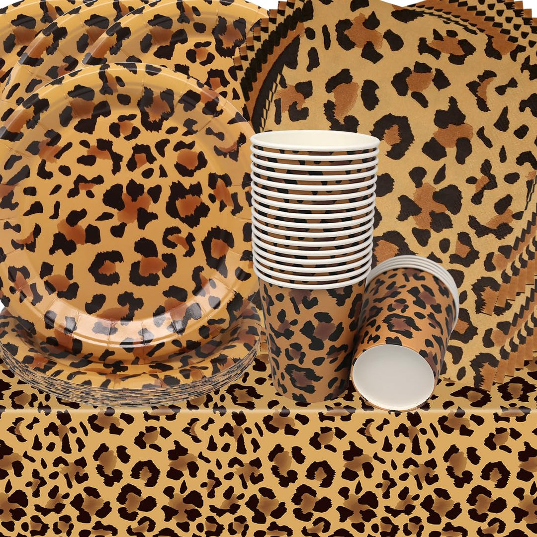 Doyomtoy Leopard Geburtstag Deko, Leoparddruck Partygeschirr Geburtstagsteller Tassen Servietten Saf