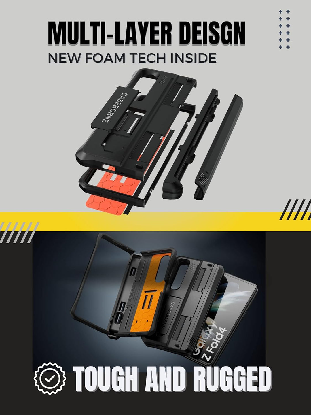 CaseBorne V Kompatibel mit Samsung Galaxy Z Fold 4 Case - Vollschutzhülle mit Semi-Auto Scharnier-Co