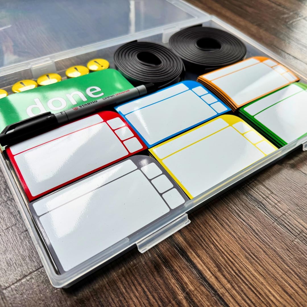SMILEYBOARD - Premium Scrum Board Karten-Set - Magnetische Haftnotizen - Schilder - Streifen - Wasse