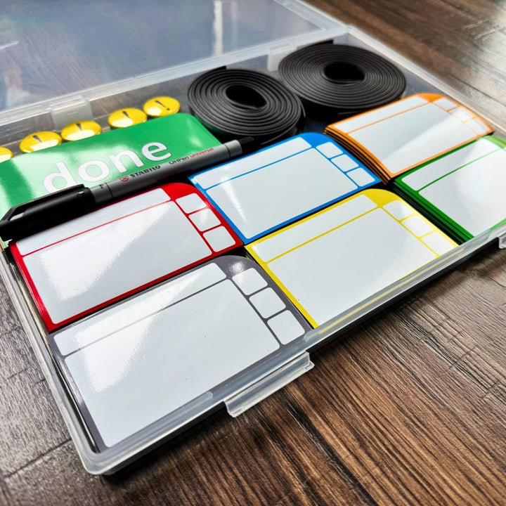 SMILEYBOARD - Premium Scrum Board Karten-Set - Magnetische Haftnotizen - Schilder - Streifen - Wasse