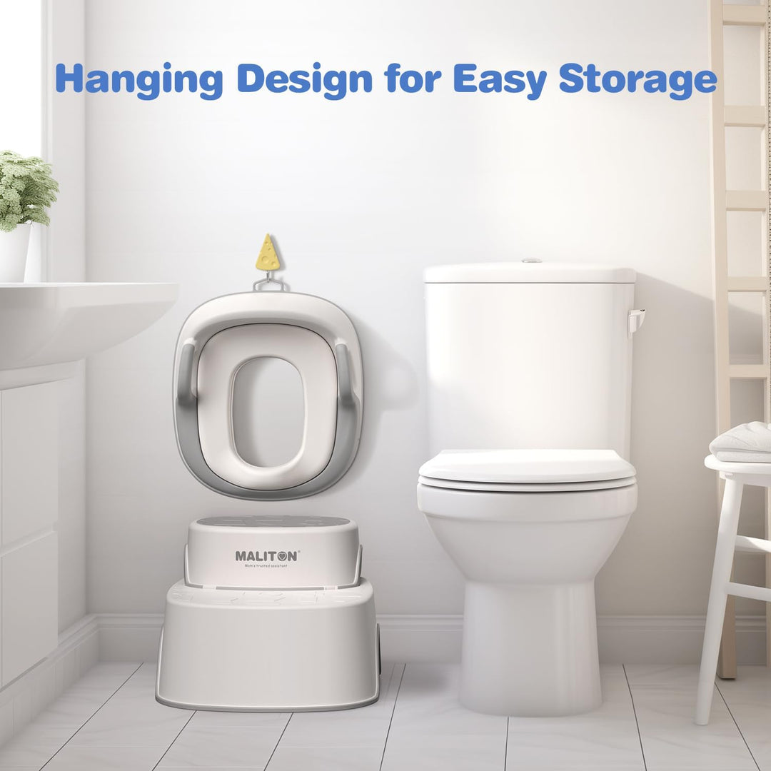 Maliton Toilettensitz Kinder mit 2-stufiger Tritthocker für Kinder 1-8 Jahren, Kindertoilettenkorb m
