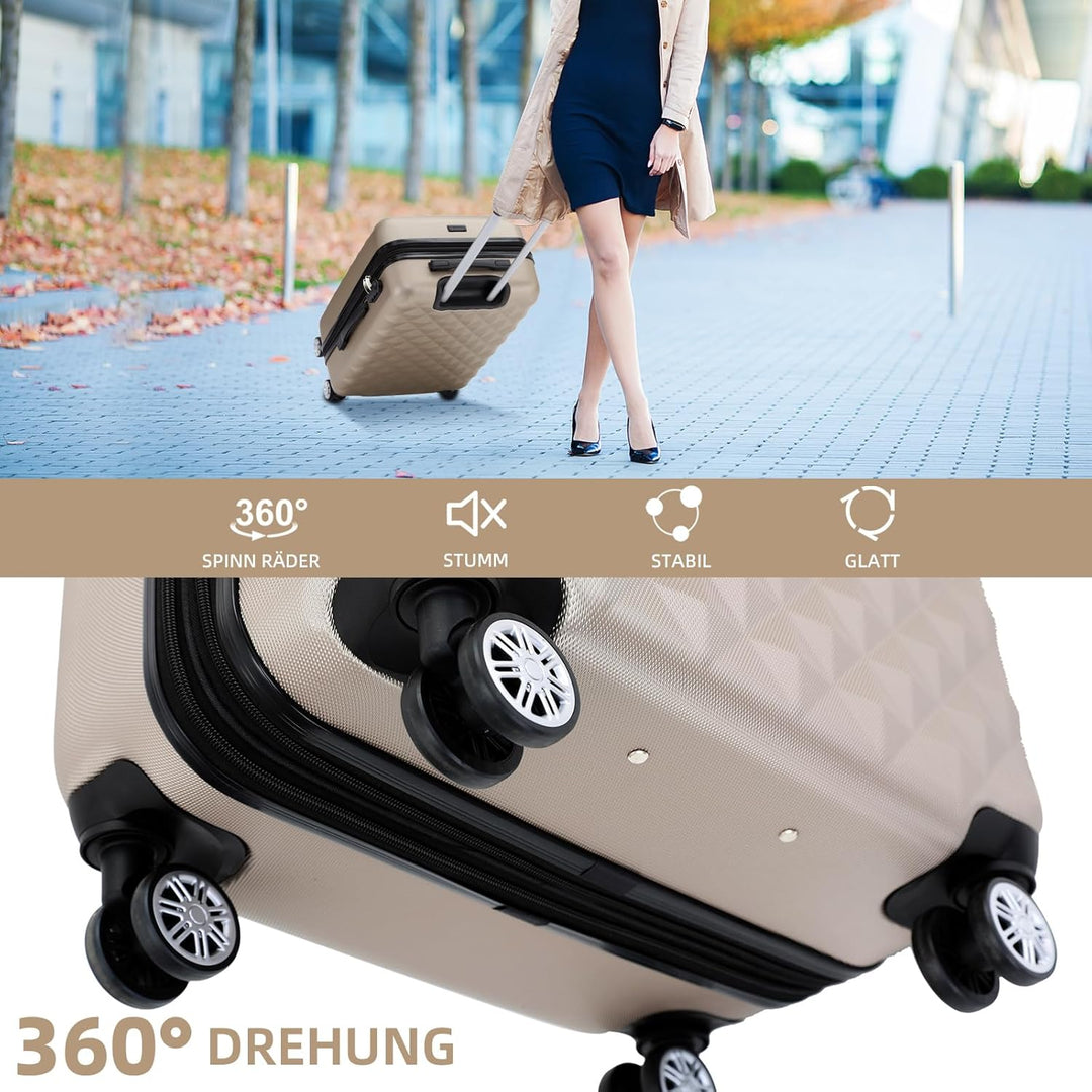 BEIBYE Zwillingsrollen 2066 Hartschale Trolley Koffer Reisekoffer Gepäck M-L-XL-Set (Champagner, L)