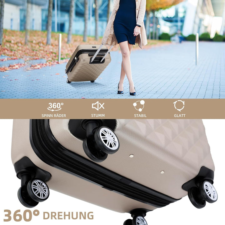 BEIBYE Zwillingsrollen 2066 Hartschale Trolley Koffer Reisekoffer Gepäck M-L-XL-Set (Champagner, Set