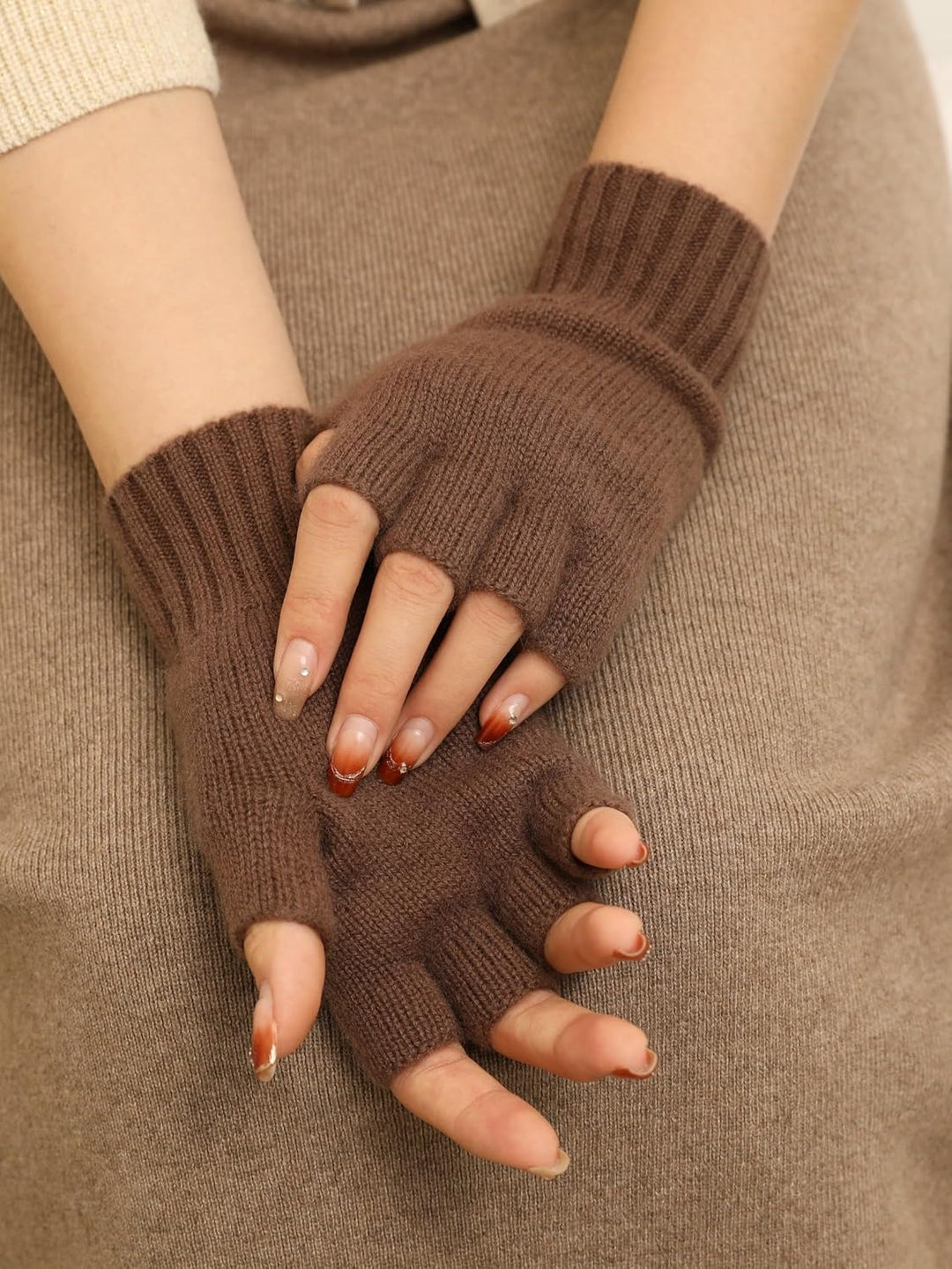 Prettystern Damen Herren Kaschmir-Wolle Halbfinger kurzfinger-handschuhe Handschuhe Handstulpen für