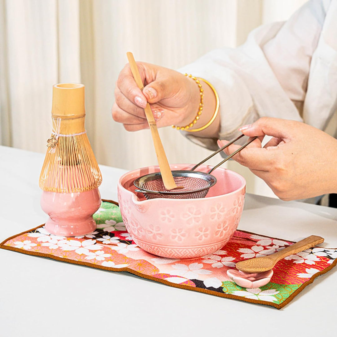 Nideen 8 Stück Matcha Set Rosa Keramik Matcha Schale Matcha Besen Set mit Sakura Charme Matcha Tee S