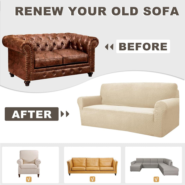 FIGOOO Stretch Sofabezug 2 Sitzer Sofa überzug Schachbrettmuster Jacquard Elastisch Waschbar Sofahus