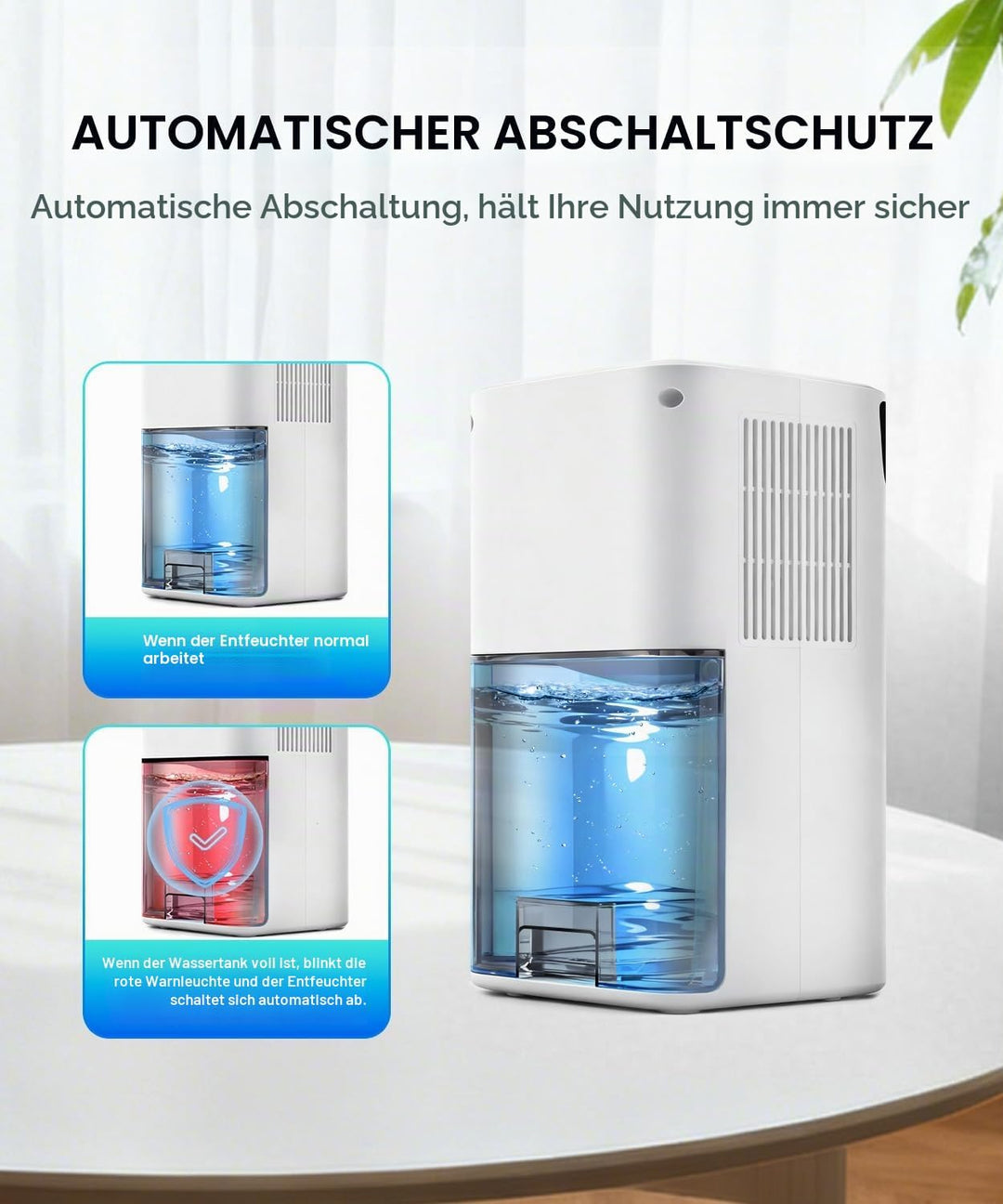 Mini Luftentfeuchter Elektrisch 2600ML für Kleine Räume, Entfeuchter mit Geräuschreduziertem Nachtmo